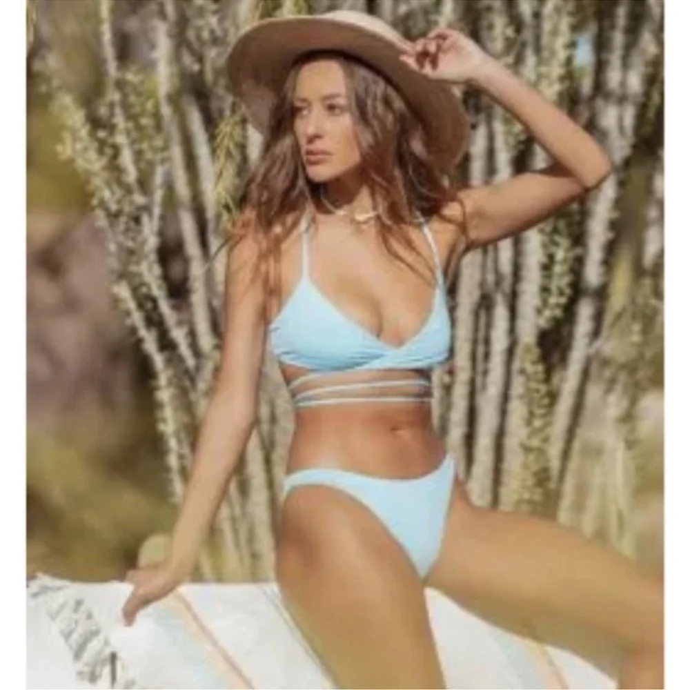 NWT L*Space Kristen Bikini Top Sky Blue wrap around Racerback